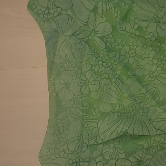 LIKE NEW VTG 1960s Handmade Mod Bright Green Go-go Floral Print Mini Dress - Picture 14 of 17